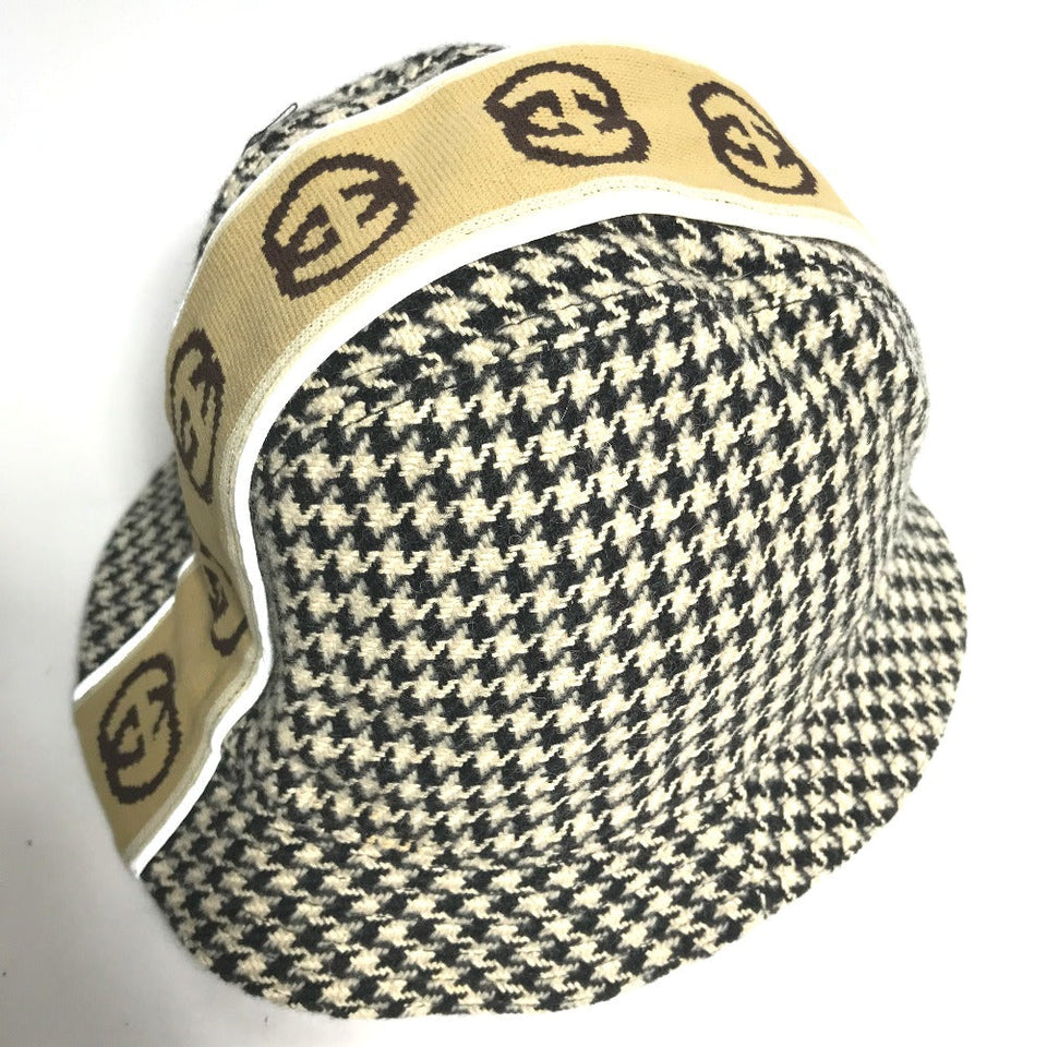 Gucci hat cotton black Interlocking G GG Houndstooth mens L