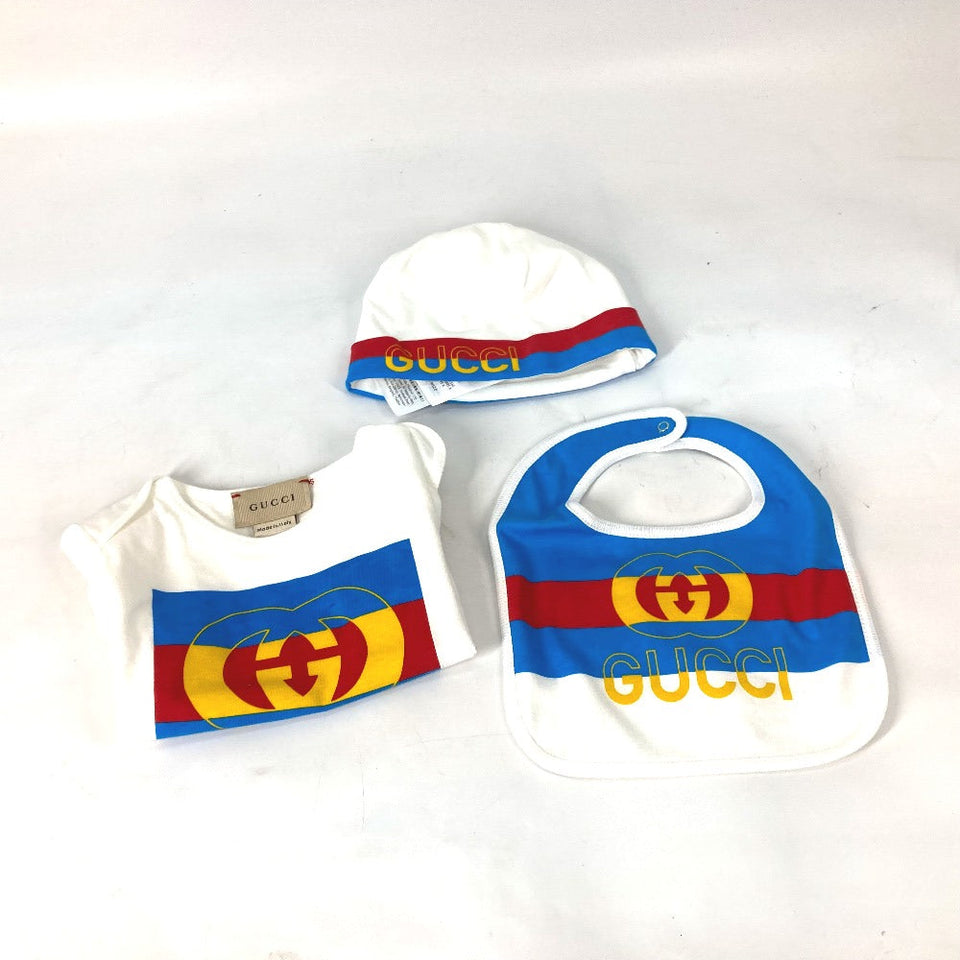 Gucci Knit hat 516326 cotton white Baby gift baby BABY baby 3 piece gift set Kids 9/12m