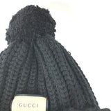 Gucci Knit hat 652656 polyester black With pompoms logo Women 58