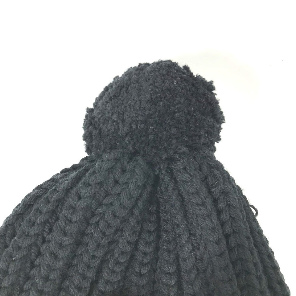 Gucci Knit hat 652656 polyester black With pompoms logo Women 58
