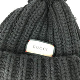 Gucci Knit hat 652656 polyester black With pompoms logo Women 58