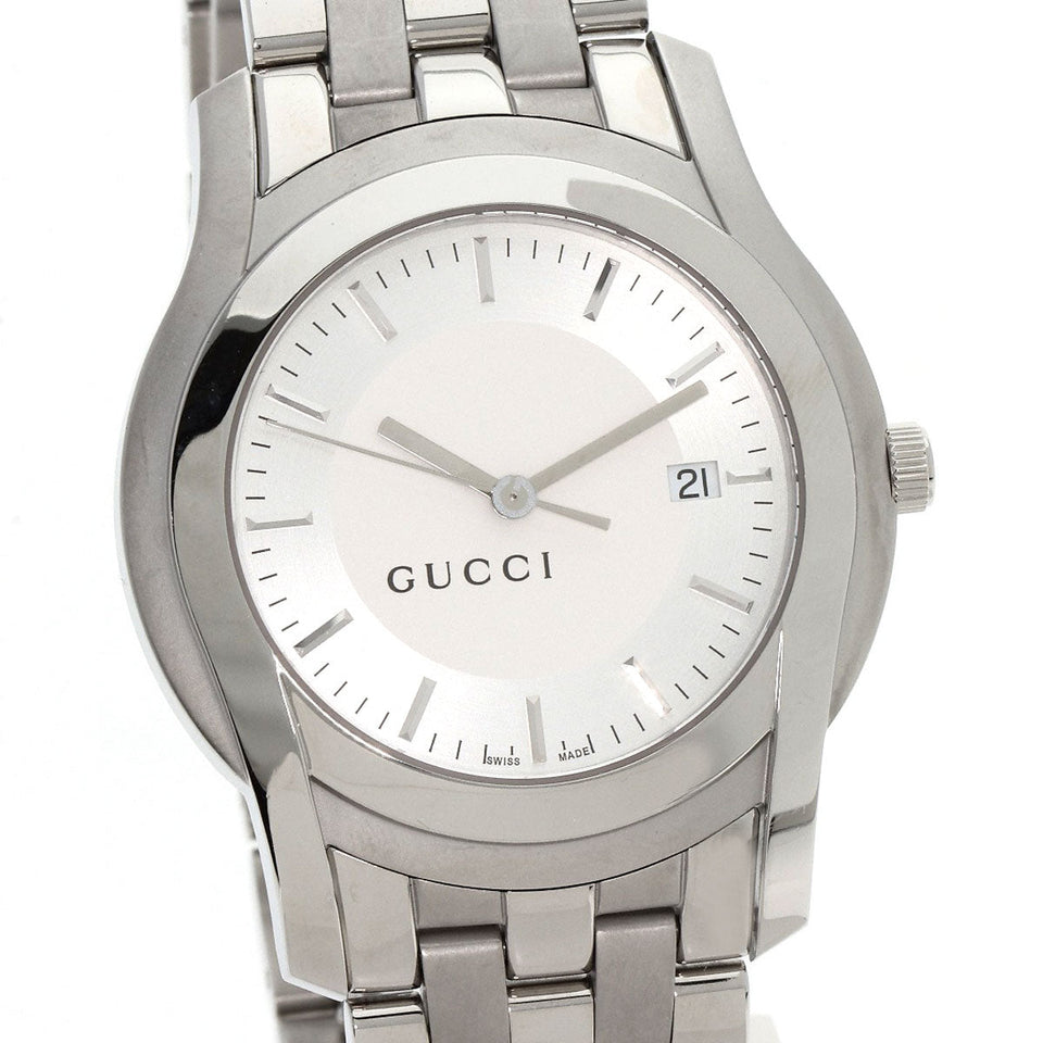 Gucci Watches Quartz 5500XL Stainless Steel , Stainless Steel Silver Round face Silver dial mens