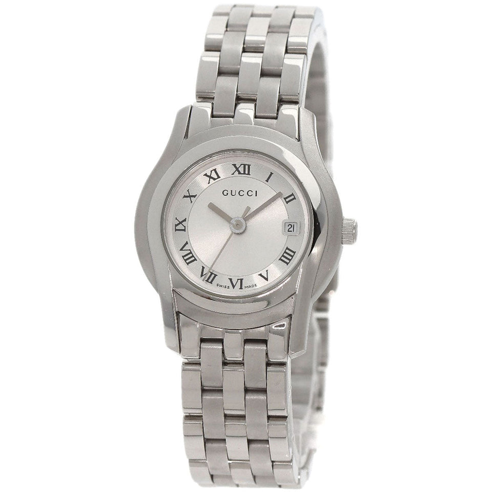 Gucci Watches Quartz 5500L Stainless Steel , Stainless Steel Silver Round face Silver dial Women