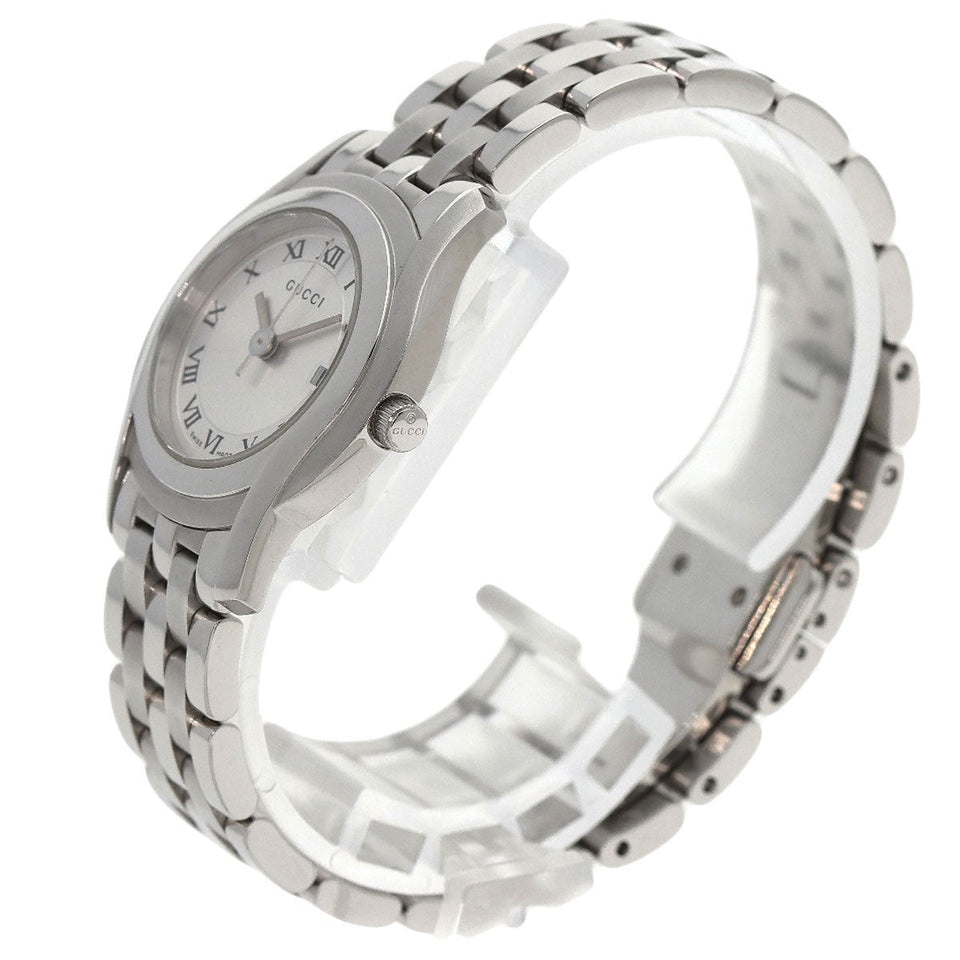 Gucci Watches Quartz 5500L Stainless Steel , Stainless Steel Silver Round face Silver dial Women