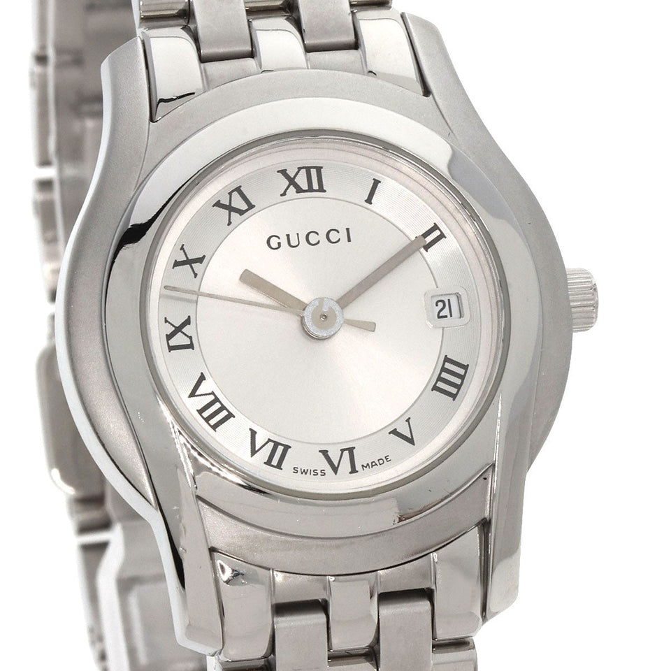Gucci Watches Quartz 5500L Stainless Steel , Stainless Steel Silver Round face Silver dial Women