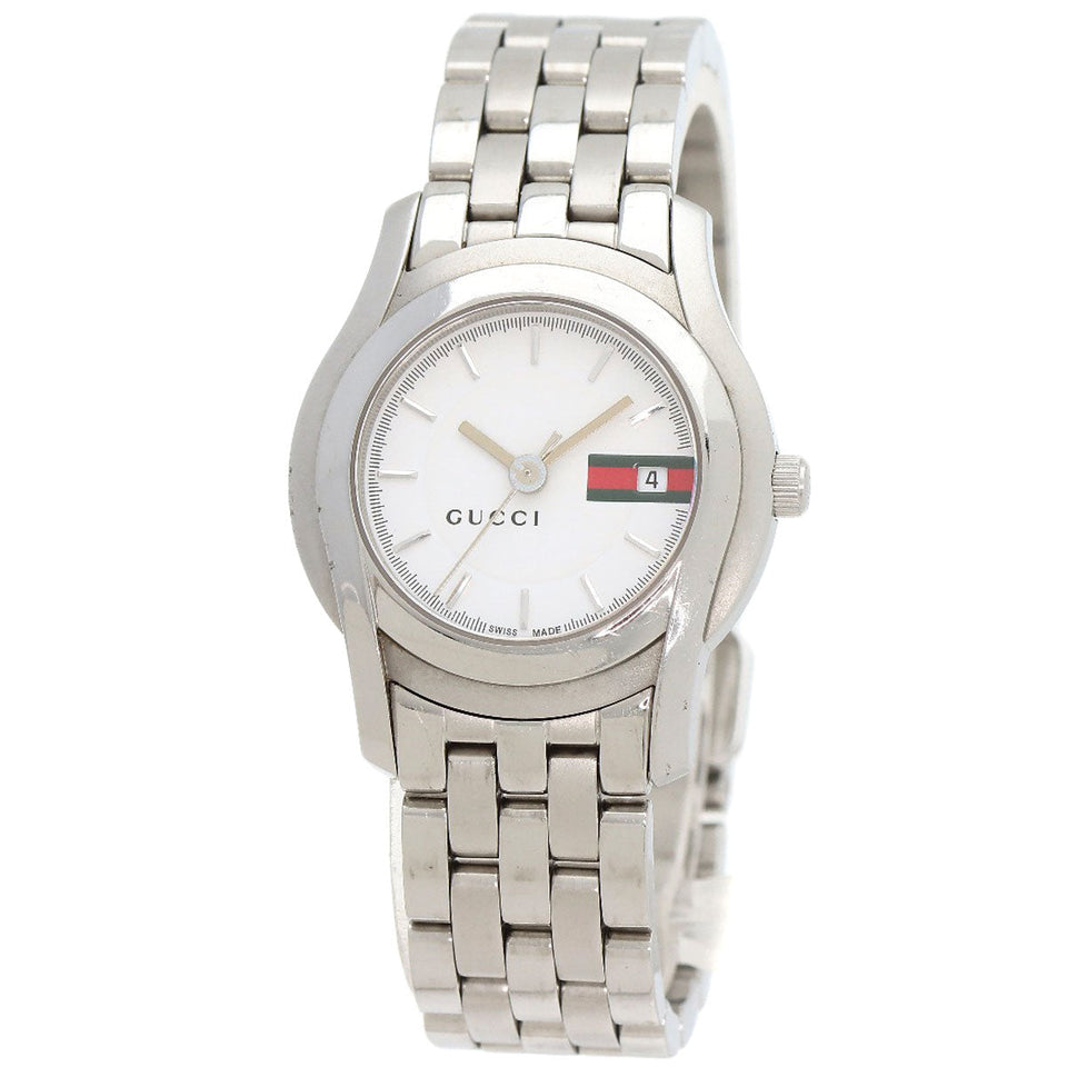 Gucci Watches Quartz 5500L Stainless Steel , Stainless Steel Silver Round face white dial Women