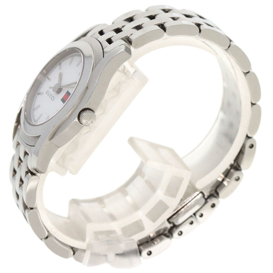 Gucci Watches Quartz 5500L Stainless Steel , Stainless Steel Silver Round face white dial Women