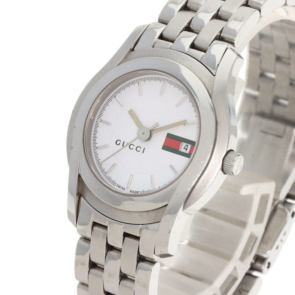 Gucci Watches Quartz 5500L Stainless Steel , Stainless Steel Silver Round face white dial Women