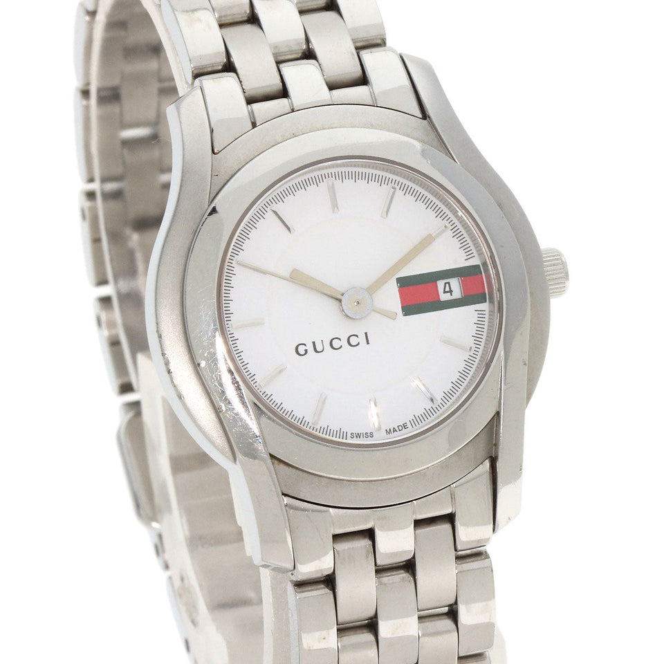 Gucci Watches Quartz 5500L Stainless Steel , Stainless Steel Silver Round face white dial Women