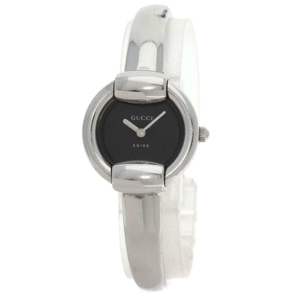 Gucci Watches Quartz 1400L Stainless Steel , Stainless Steel Silver Round face black dial Women