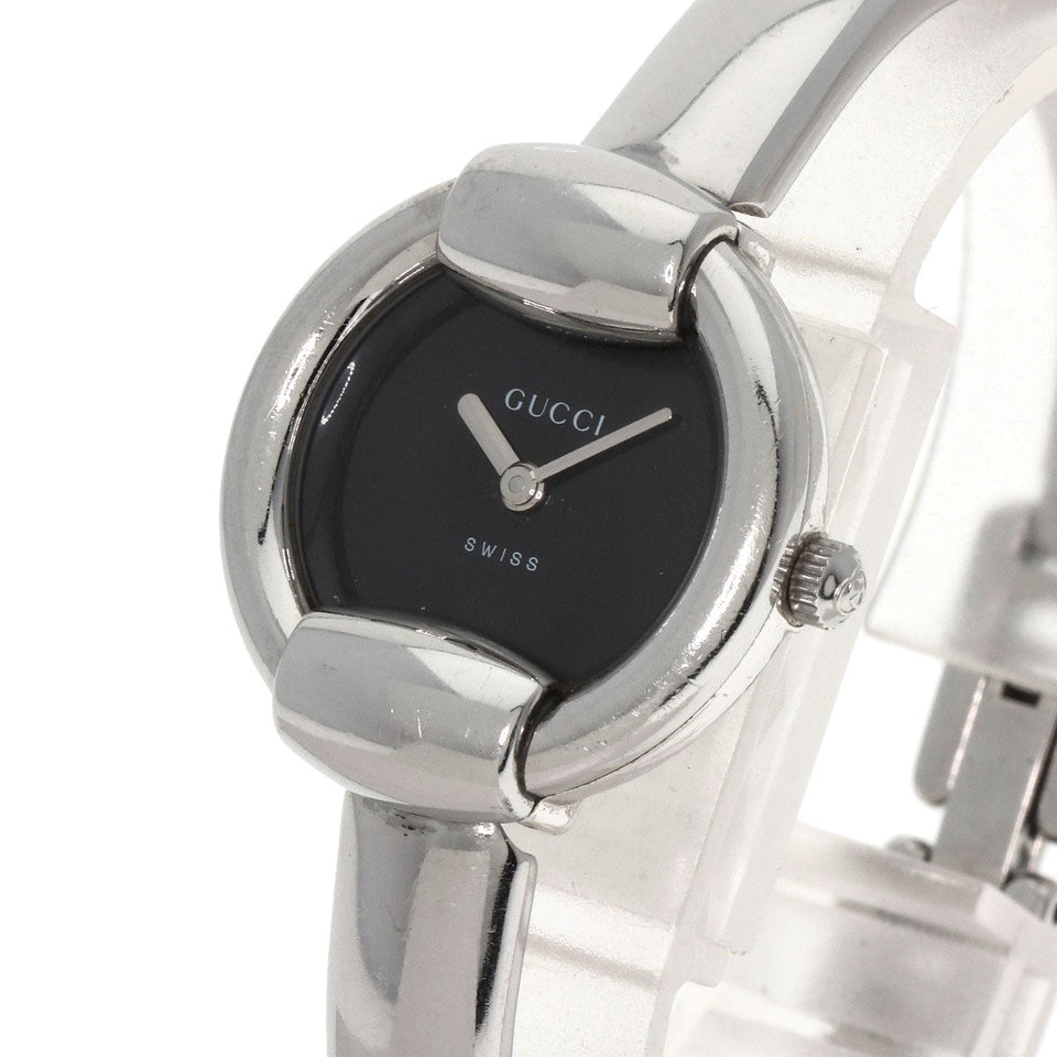 Gucci Watches Quartz 1400L Stainless Steel , Stainless Steel Silver Round face black dial Women