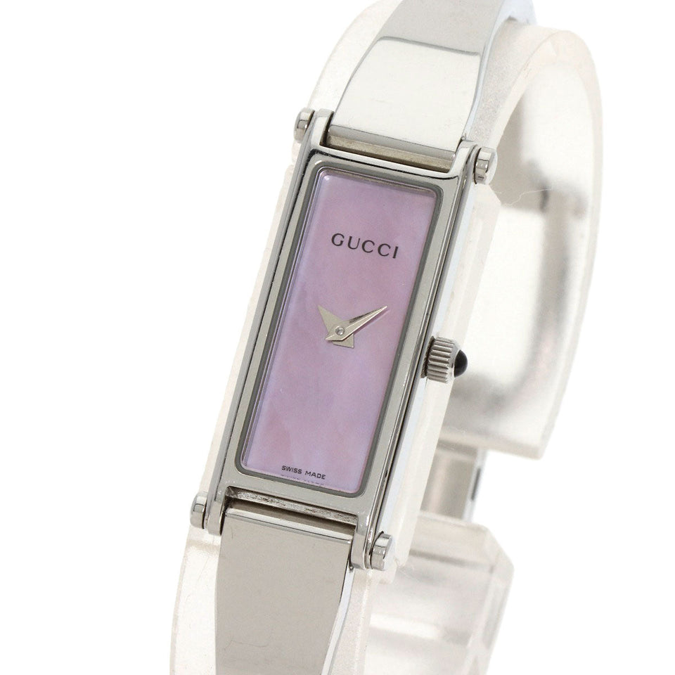 Gucci Watches Quartz 1500L Stainless Steel , Stainless Steel Silver Square face Pink shell dial Women