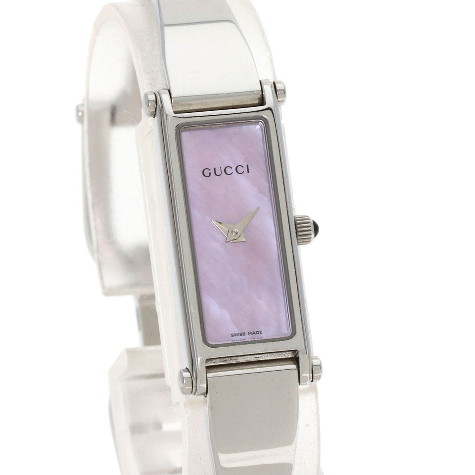 Gucci Watches Quartz 1500L Stainless Steel , Stainless Steel Silver Square face Pink shell dial Women