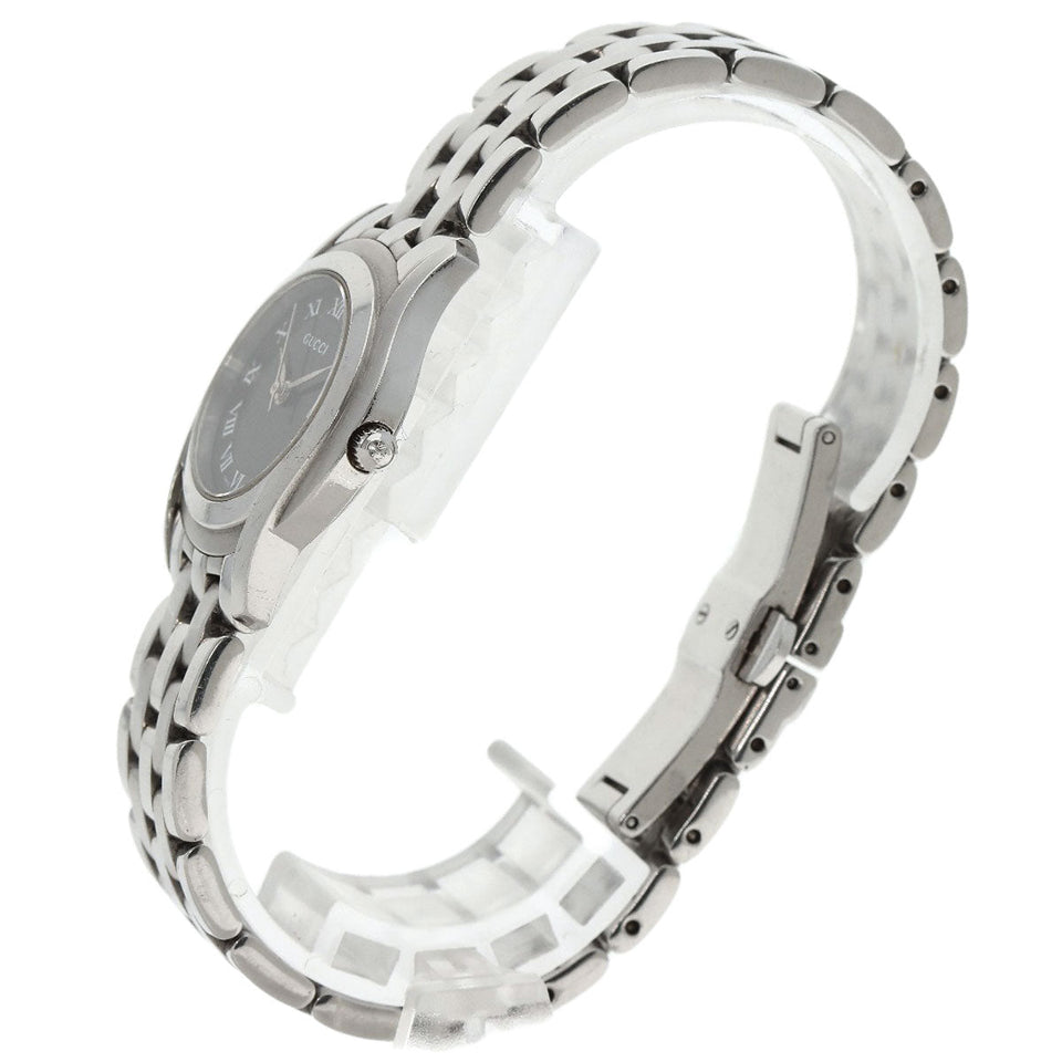 Gucci Watches Quartz 5500L Stainless Steel , Stainless Steel Silver Round face black dial Women