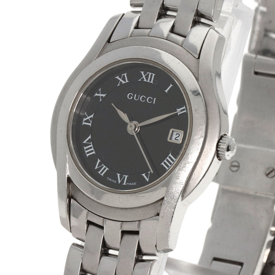 Gucci Watches Quartz 5500L Stainless Steel , Stainless Steel Silver Round face black dial Women
