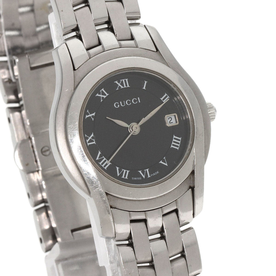 Gucci Watches Quartz 5500L Stainless Steel , Stainless Steel Silver Round face black dial Women