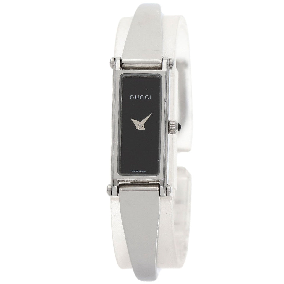 Gucci Watches Quartz 1500L Stainless Steel , Stainless Steel Silver Square face black dial Women