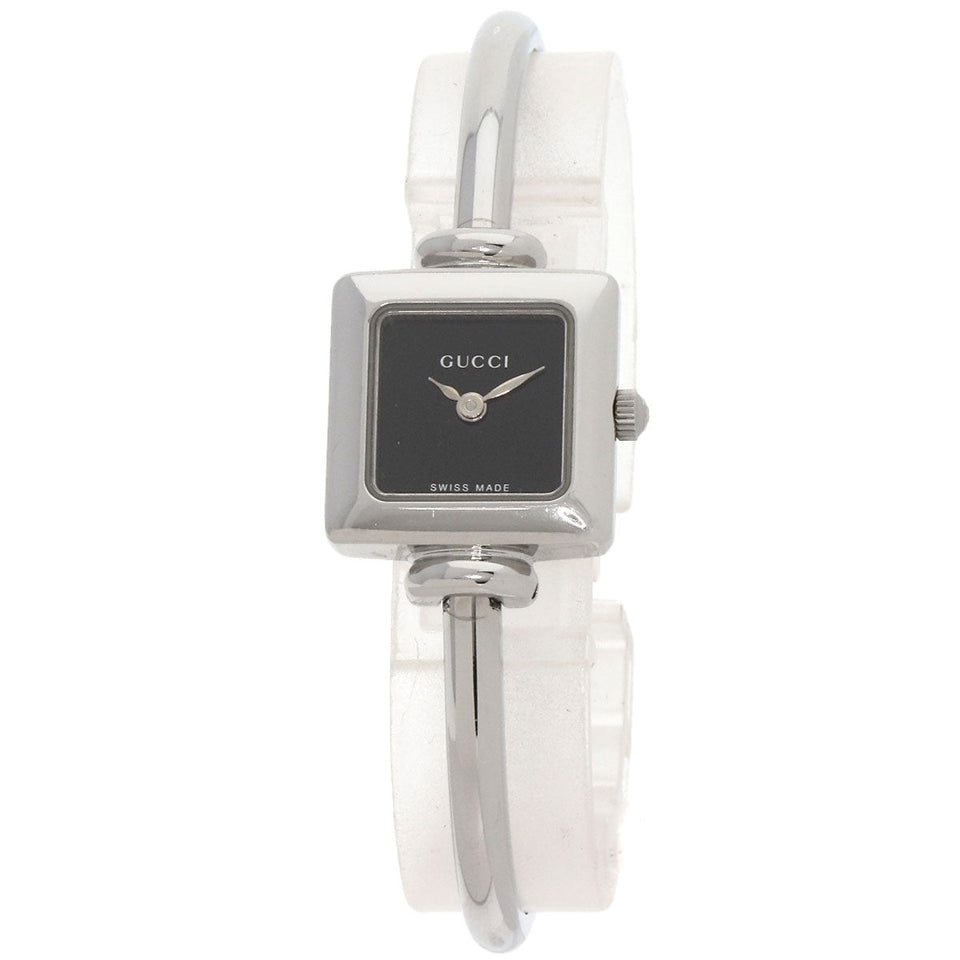 Gucci Watches Quartz 1900L Stainless Steel , Stainless Steel Silver Square face black dial Women