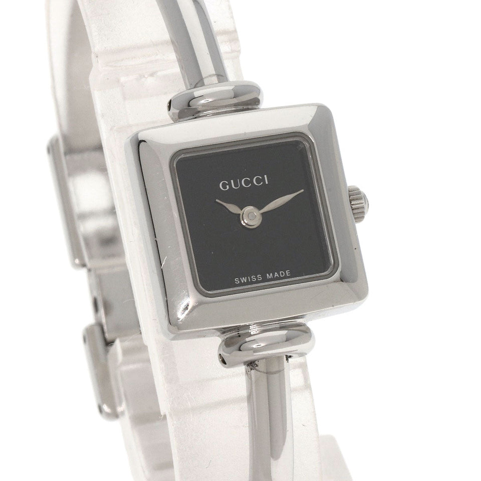 Gucci Watches Quartz 1900L Stainless Steel , Stainless Steel Silver Square face black dial Women