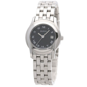 Gucci Watches Quartz 5500L Stainless Steel , Stainless Steel Silver Round face black dial Women