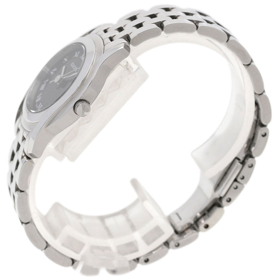 Gucci Watches Quartz 5500L Stainless Steel , Stainless Steel Silver Round face black dial Women