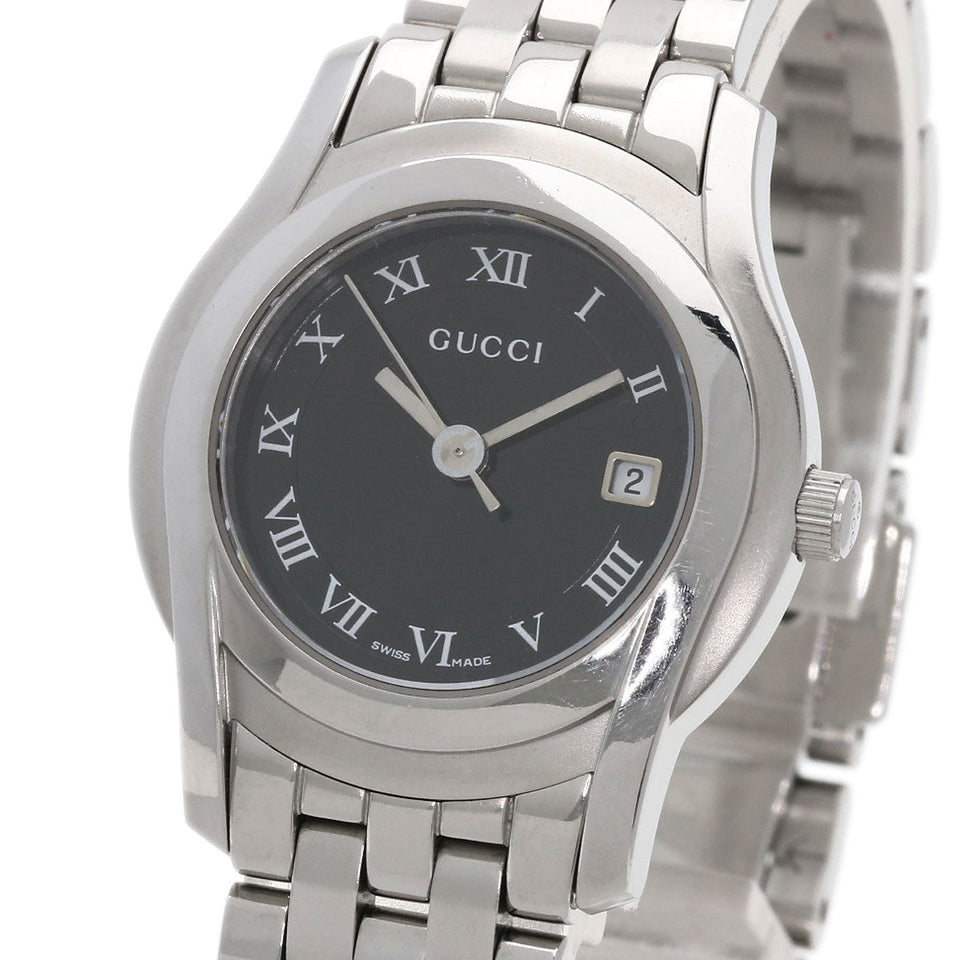 Gucci Watches Quartz 5500L Stainless Steel , Stainless Steel Silver Round face black dial Women