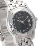 Gucci Watches Quartz 5500L Stainless Steel , Stainless Steel Silver Round face black dial Women