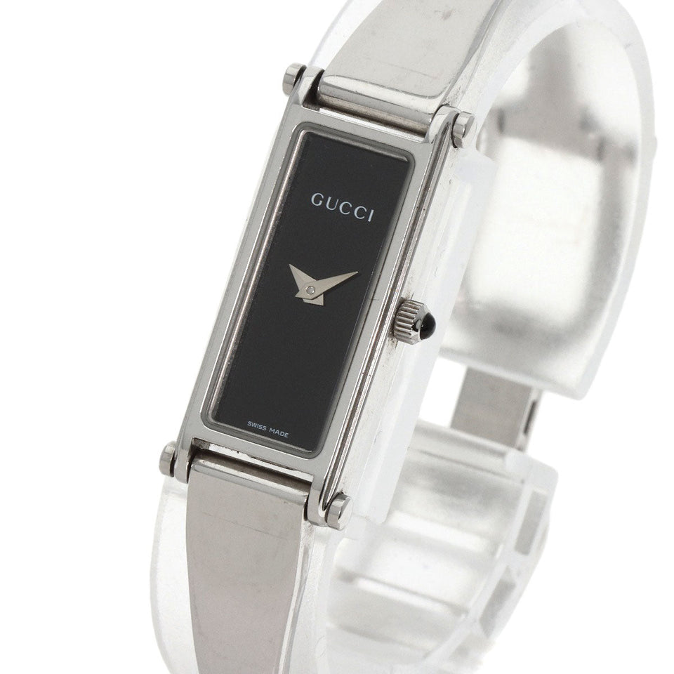 Gucci Watches Quartz 1500L Stainless Steel , Stainless Steel Silver Square face black dial Women