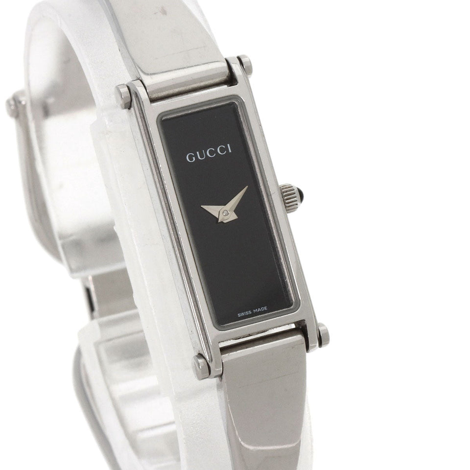 Gucci Watches Quartz 1500L Stainless Steel , Stainless Steel Silver Square face black dial Women