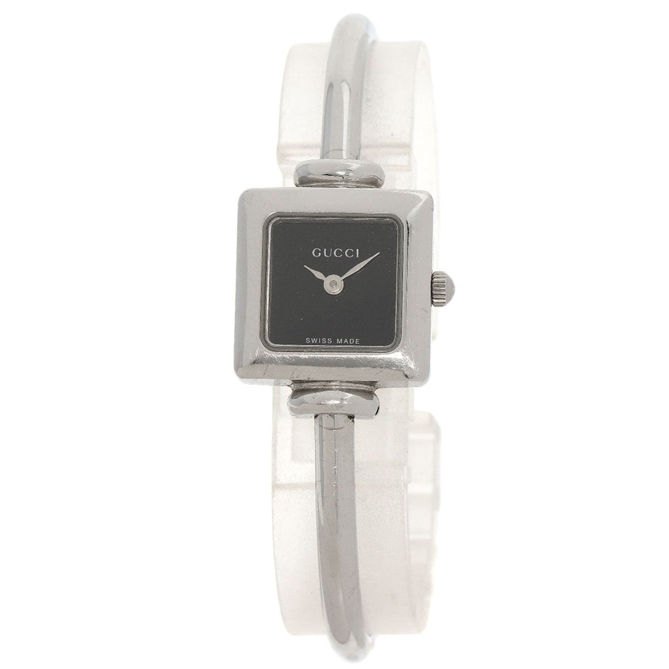 Gucci Watches Quartz 1900L Stainless Steel , Stainless Steel Silver Square face black dial Women