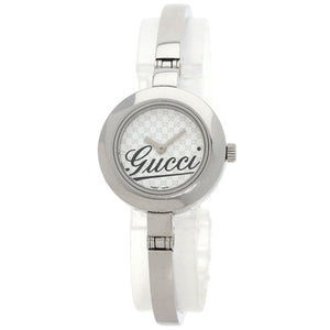Gucci Watches Quartz 105 Stainless Steel , Stainless Steel Silver Round face white dial Women