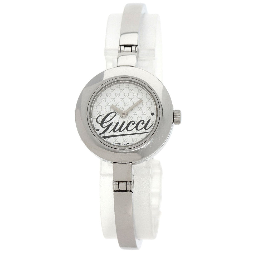 Gucci Watches Quartz 105 Stainless Steel , Stainless Steel Silver Round face white dial Women