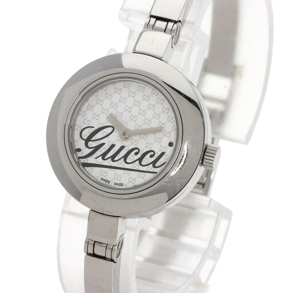 Gucci Watches Quartz 105 Stainless Steel , Stainless Steel Silver Round face white dial Women