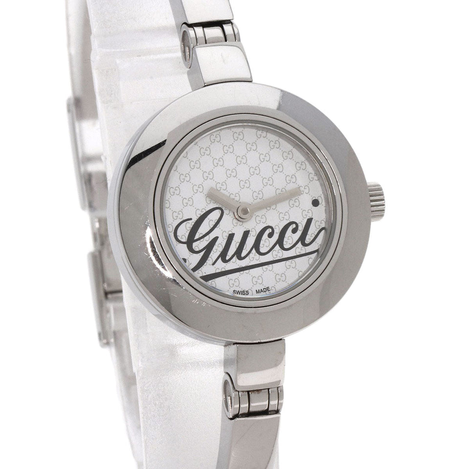 Gucci Watches Quartz 105 Stainless Steel , Stainless Steel Silver Round face white dial Women