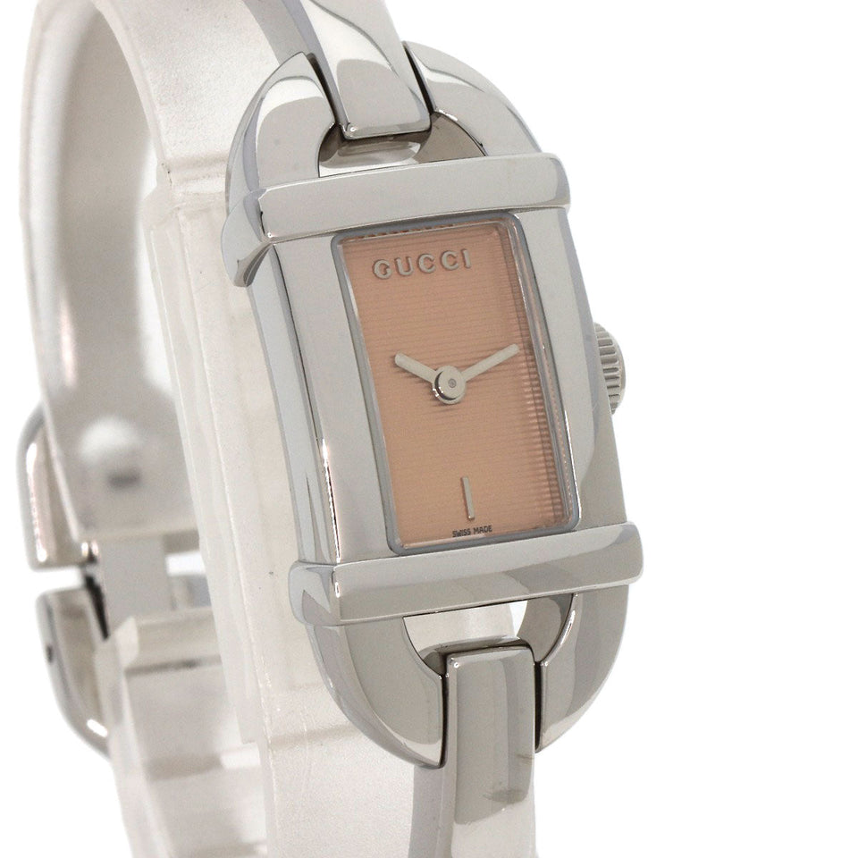Gucci Watches Quartz 6800L Stainless Steel , Stainless Steel Silver Square face Orange dial Women