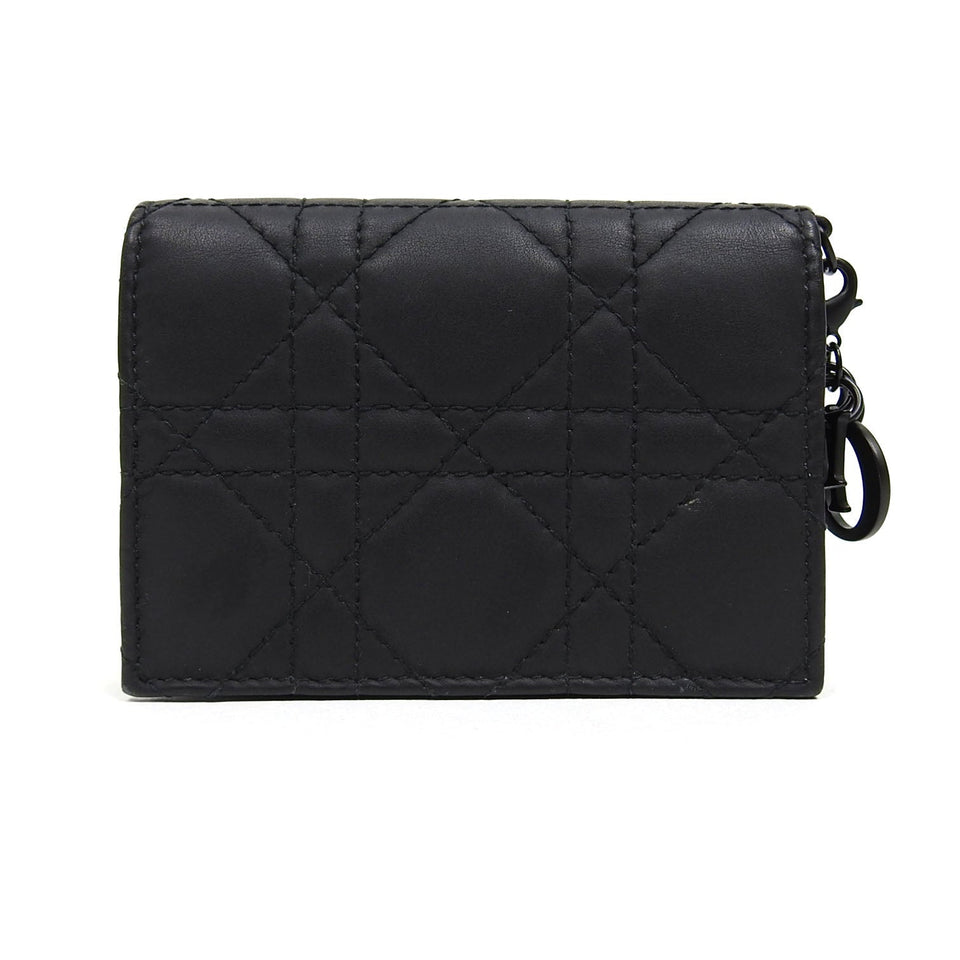 Christian Dior Black Mini Lady Dior Compact Wallet