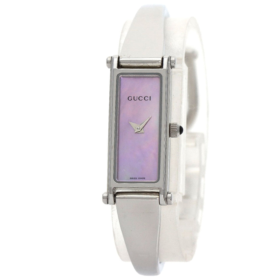 Gucci Watches Quartz 1500L Stainless Steel , Stainless Steel Silver Square face bangle Pink shell dial Women