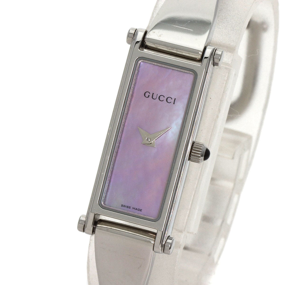 Gucci Watches Quartz 1500L Stainless Steel , Stainless Steel Silver Square face bangle Pink shell dial Women