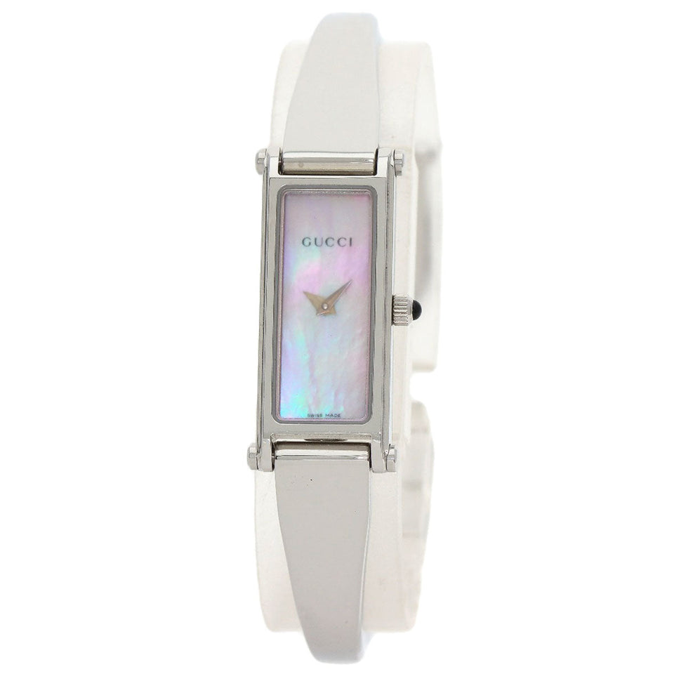 Gucci Watches Quartz 1500L Stainless Steel , Stainless Steel Silver Square face Pink shell dial Women