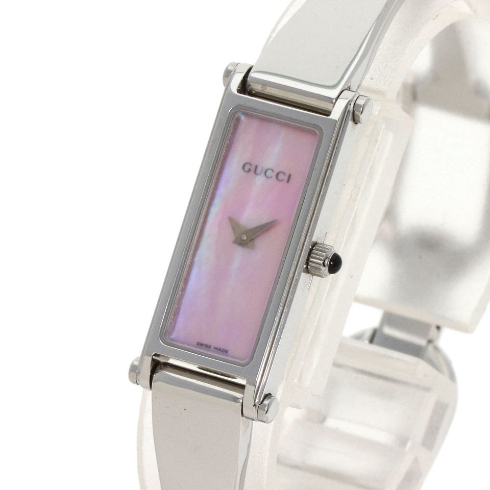 Gucci Watches Quartz 1500L Stainless Steel , Stainless Steel Silver Square face Pink shell dial Women