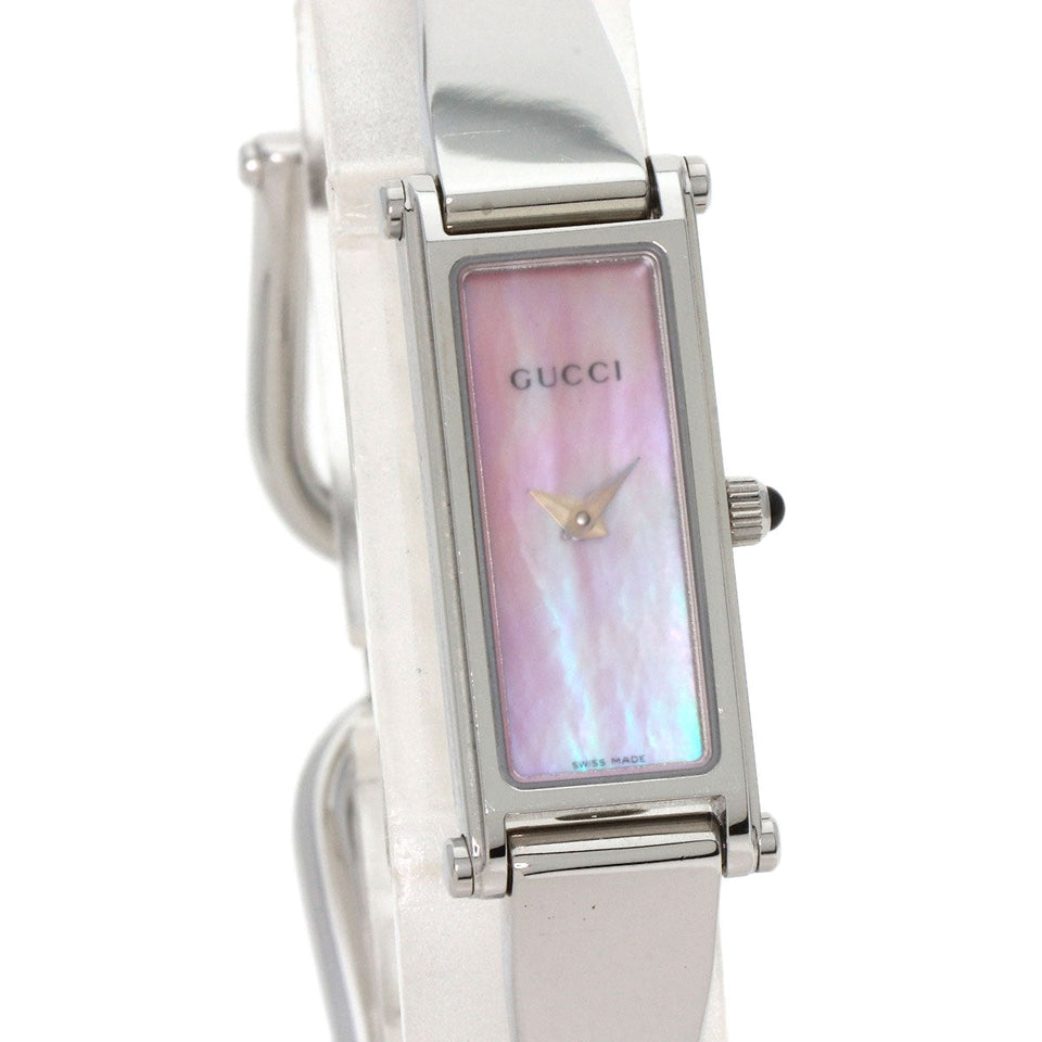 Gucci Watches Quartz 1500L Stainless Steel , Stainless Steel Silver Square face Pink shell dial Women