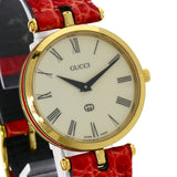 Gucci Watches Quartz Gold Plated, Leather gold Sherry line Ivory dial Women
