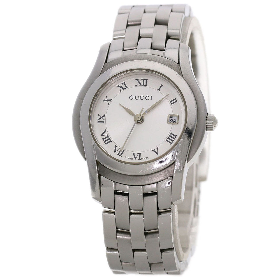 Gucci Watches Quartz 5500L Stainless Steel , Stainless Steel Silver Round face Silver dial Women