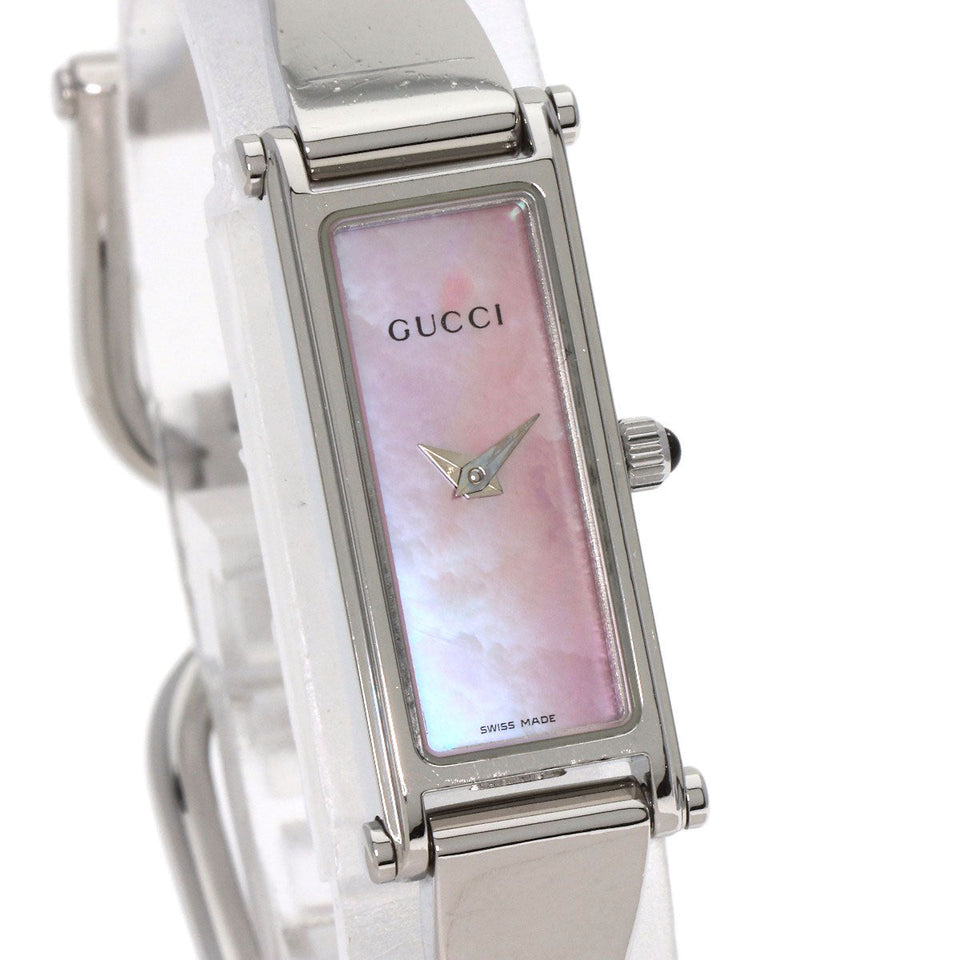 Gucci Watches Quartz 1500L Stainless Steel Silver Square face Pink shell dial
