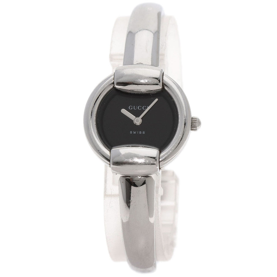 Gucci Watches Quartz 1400L Stainless Steel , Stainless Steel Silver Round face black dial Women