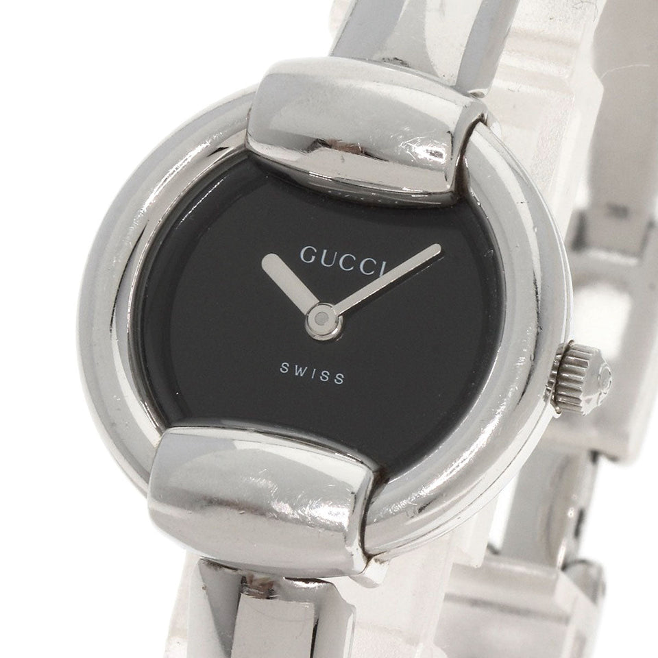 Gucci Watches Quartz 1400L Stainless Steel , Stainless Steel Silver Round face black dial Women