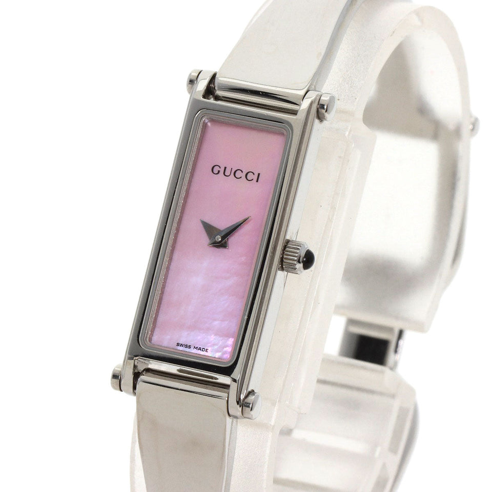 Gucci Watches Quartz 1500L Stainless Steel , Stainless Steel Silver Square face Pink shell dial Women
