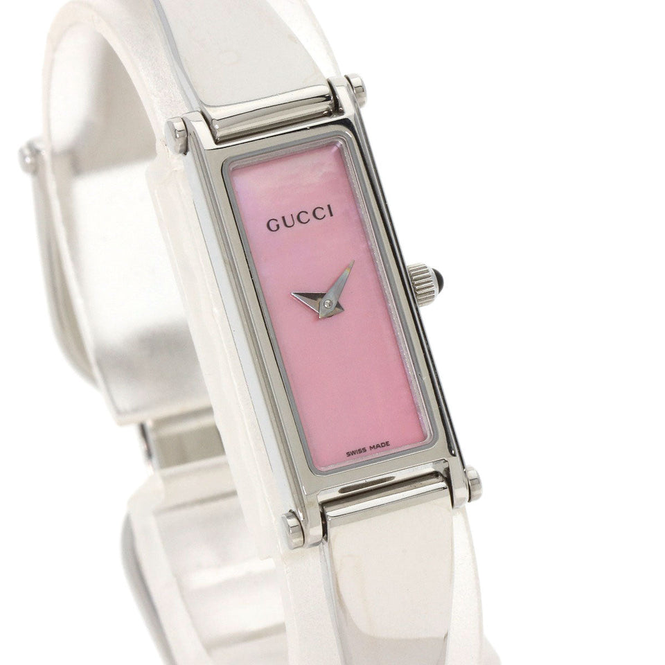 Gucci Watches Quartz 1500L Stainless Steel , Stainless Steel Silver Square face Pink shell dial Women