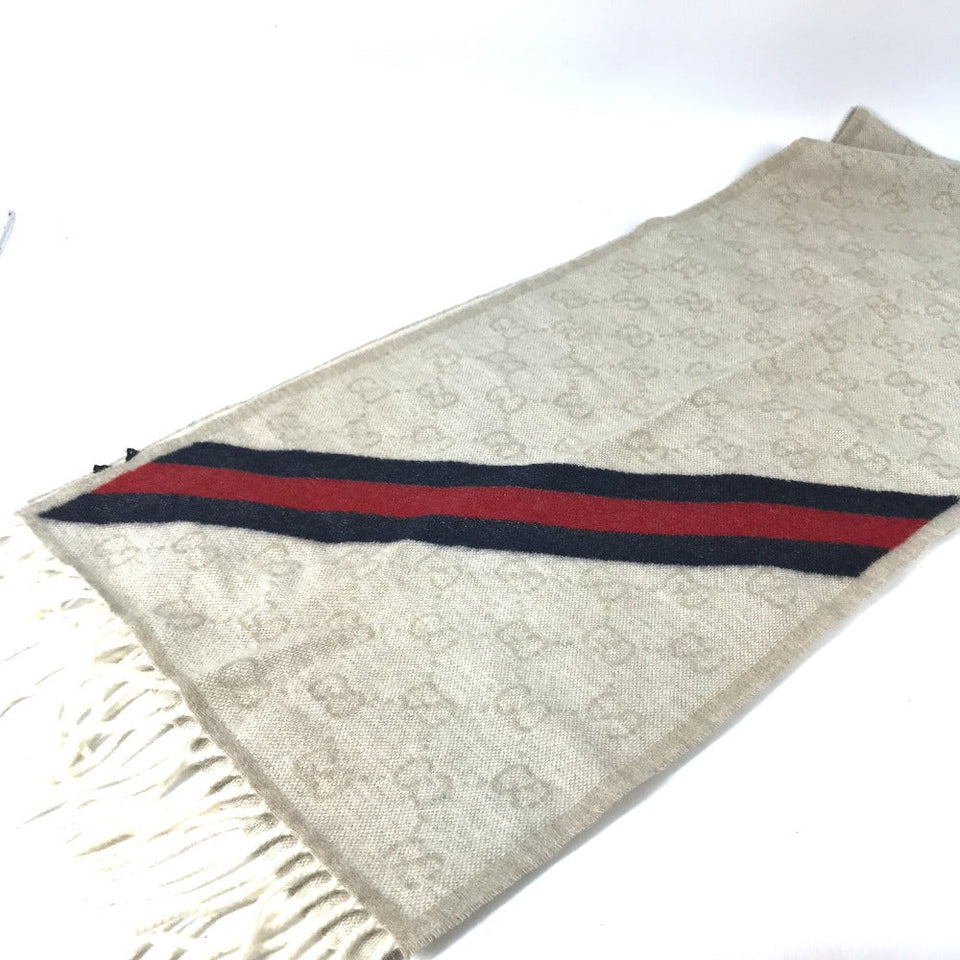 Gucci Scarf 570603 wool beige GG Shelly line mens