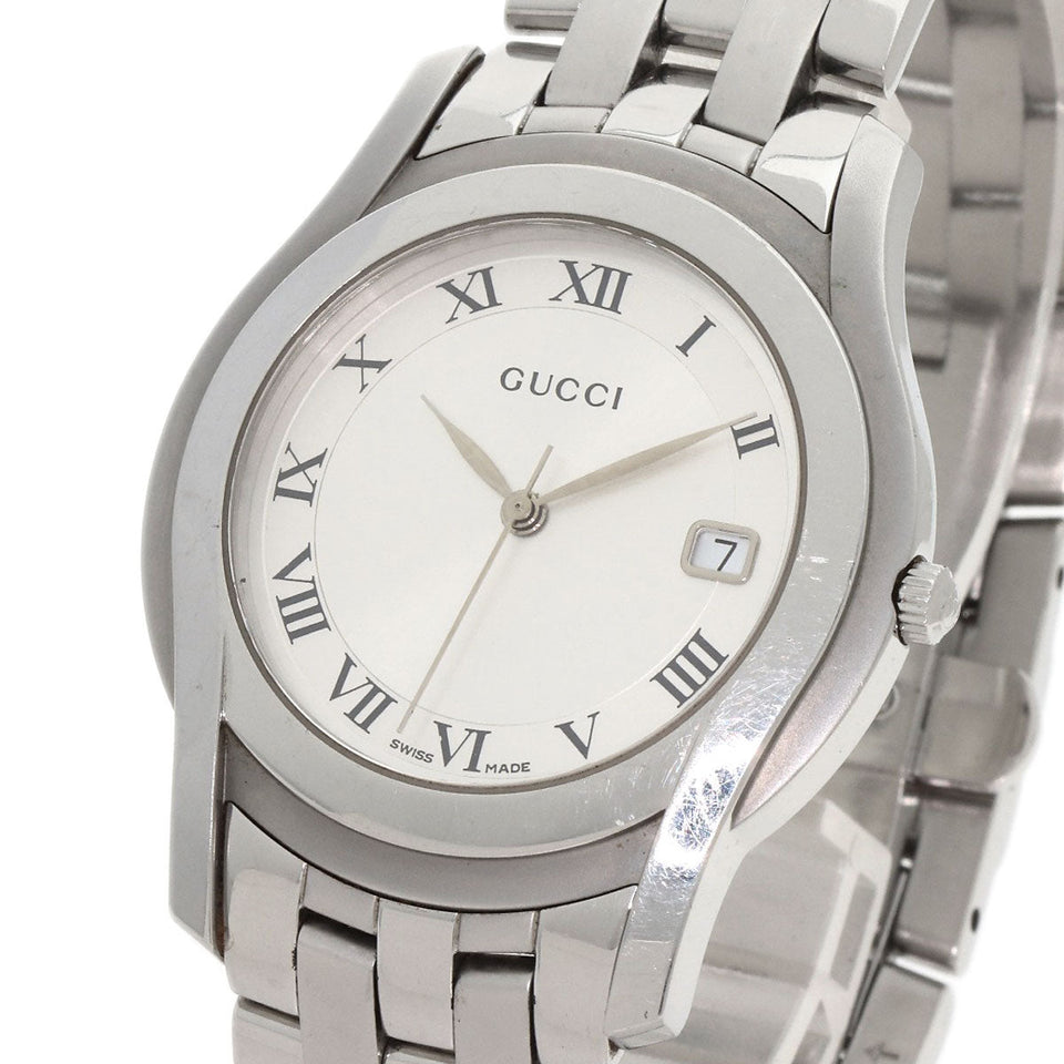 Gucci Watches Quartz 5500M Stainless Steel , Stainless Steel Silver Round face Silver dial mens